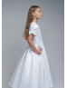 Beaded Peter Pan Collar White Satin Cute Flower Girl Dress